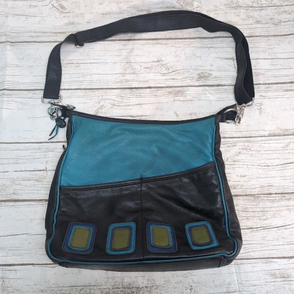 Indian Summer Black and Blue Leather Shoulder Messenger Bag